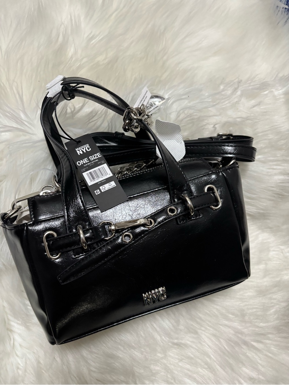 Madden NY Patent Mini Satchel with Silver Hardware